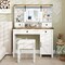 Costway Farmhouse Vanity Desk with Sliding Mirror Makeup Vanity Table with 3 Lighting Modes